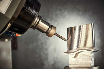 Milling cutting process. CNC metalwork machining by mill cutter