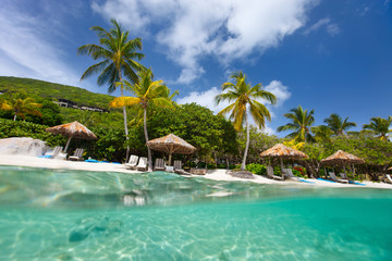 Naklejka na ściany i meble Beautiful tropical beach at Caribbean