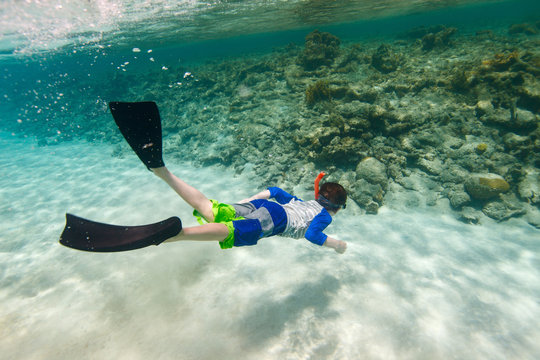 Boy swimming underwater