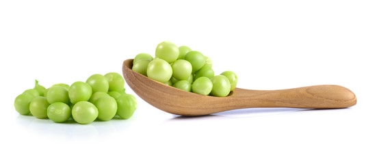 Fresh green peas isolated on white background.