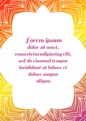 Rectangular vertical frame of the mandala in orange yellow tones.