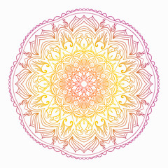 Mandala of colored traditional Indian elements yellow orange range.