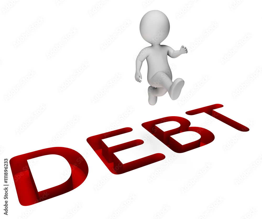 Poster character debt shows climb over and indebtedness 3d rendering
