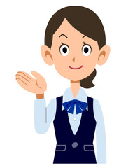 制服着用の女性会社員が案内する
