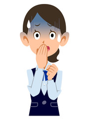 制服着用の女性会社員が青ざめる
