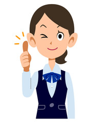 制服着用の女性会社員がサムアップする
