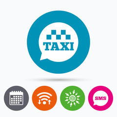 Taxi speech bubble sign icon. Public transport.