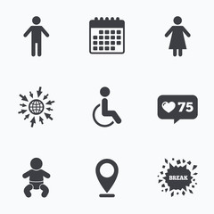 WC toilet icons. Human male or female signs.