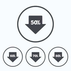 Sale arrow tag icons. Discount symbols.