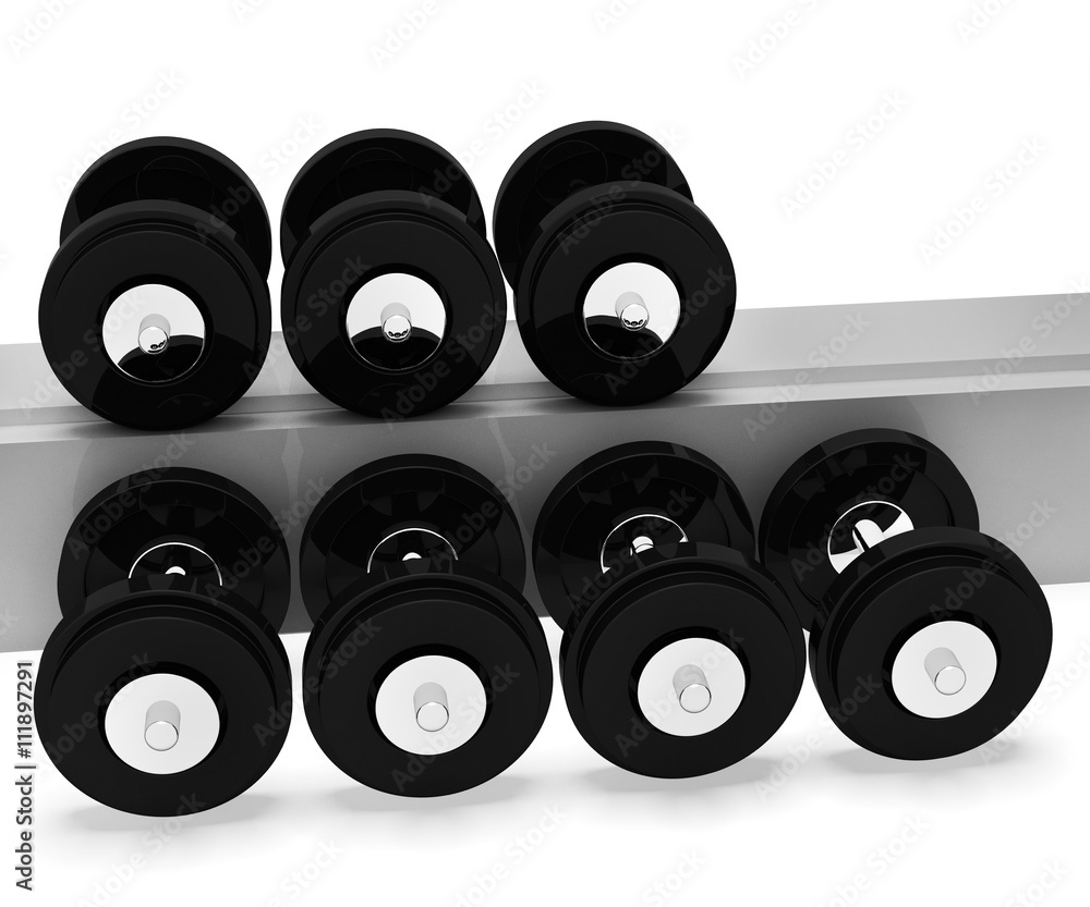 Aufkleber exercise dumbbells represents get fit and exercised 3d rendering