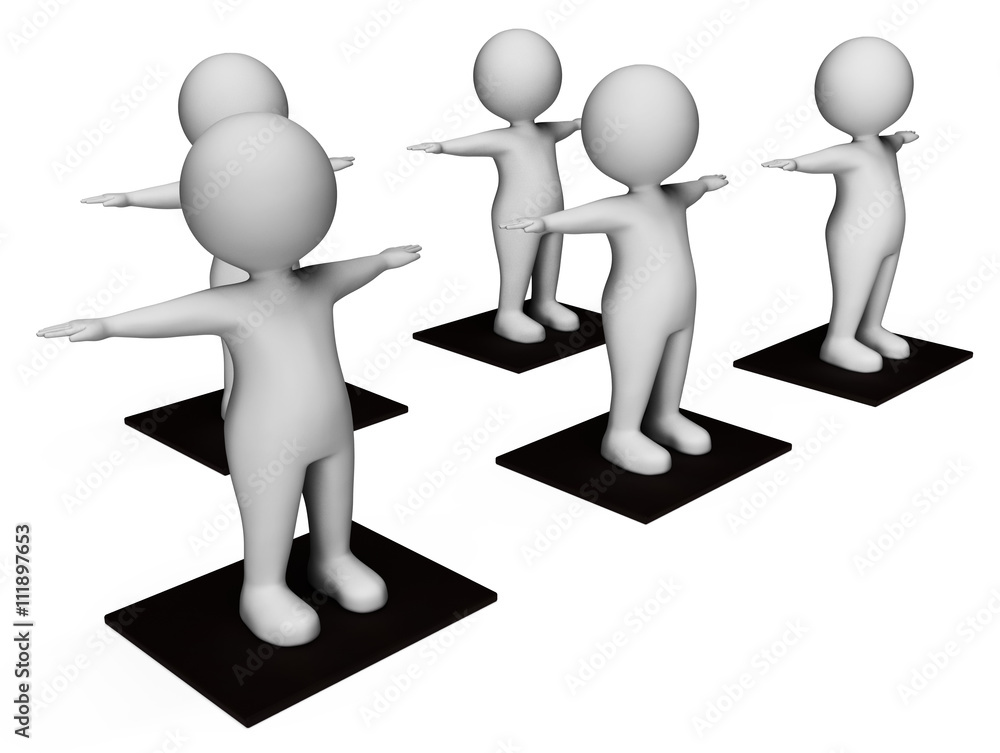 Poster aerobics characters represents getting fit and exercises 3d rend