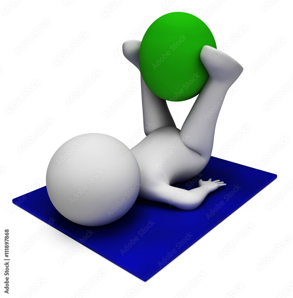 Aufkleber exercise ball means physical activity and exercises 3d rendering