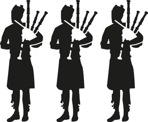 Three Bagpipe player silhouettes