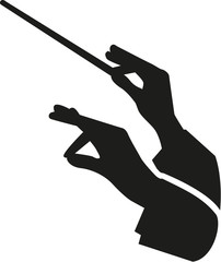Conductor hands with baton - obrazy, fototapety, plakaty