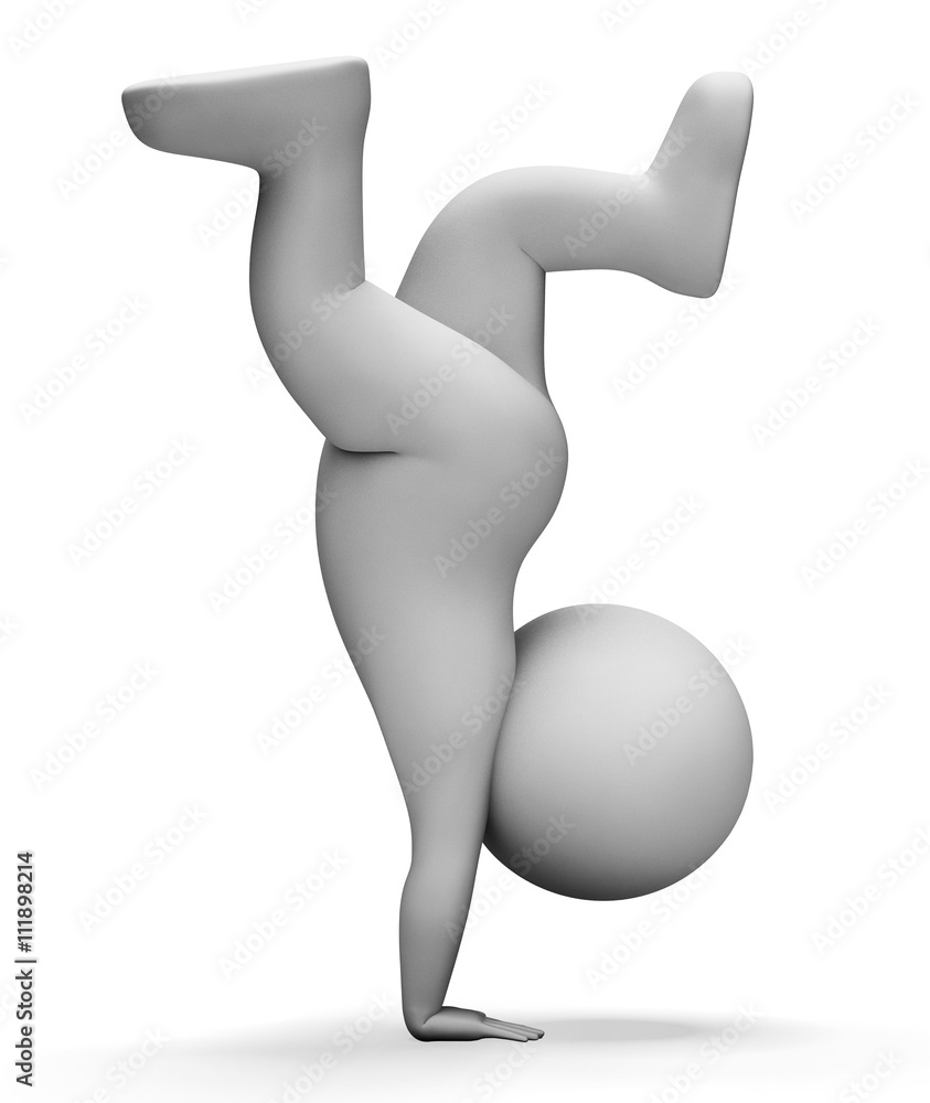Poster character handstand indicates getting fit and acrobat 3d renderi