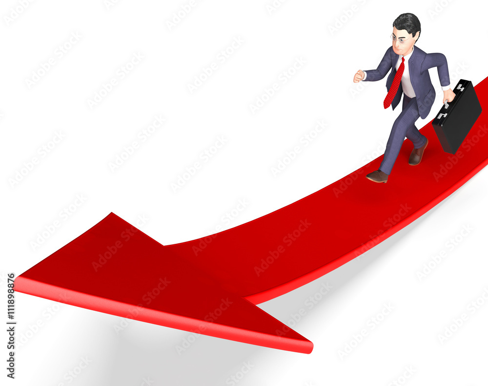 Poster arrow character indicates business person and ahead 3d rendering