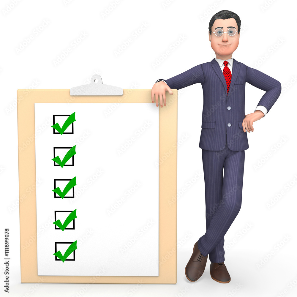 Poster check marks represents tick symbol and agreeing 3d rendering