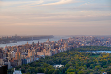 Fototapeta na wymiar View of Central Park and Northern Manhattan Island from up on hi