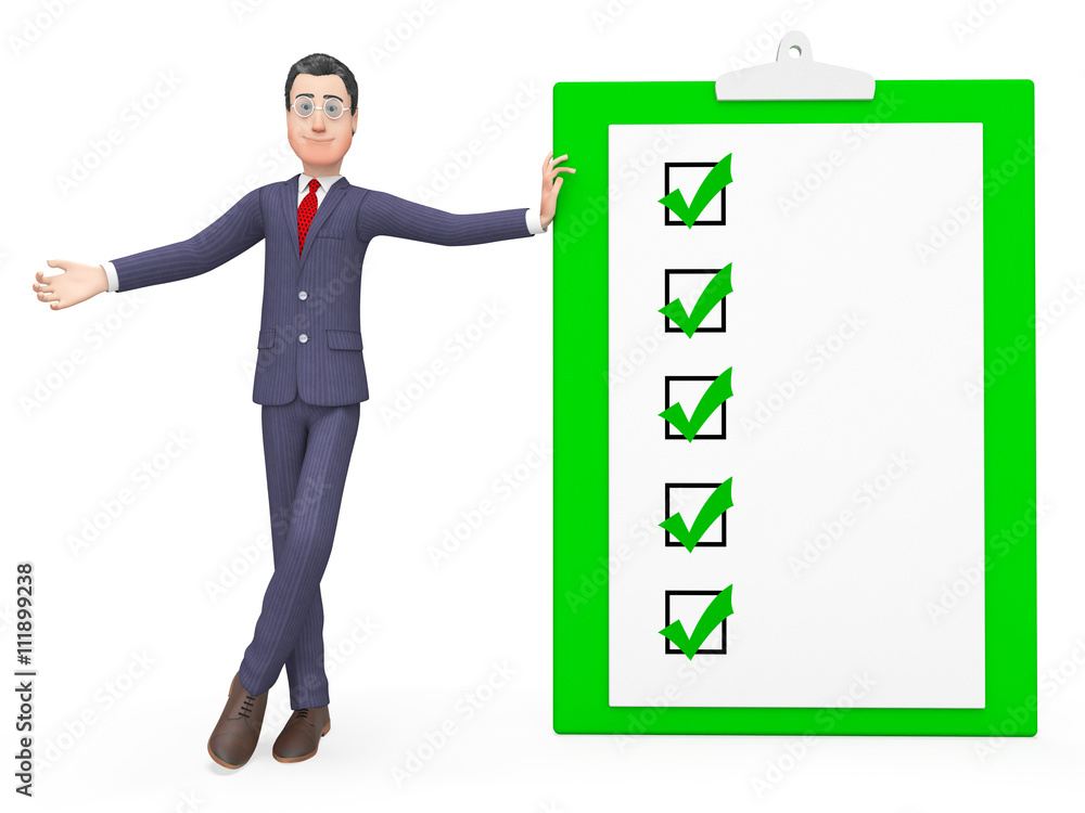 Poster check marks means tick symbol and affirmation 3d rendering