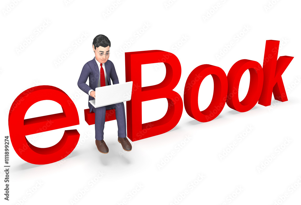 Aufkleber ebook character means books non-fiction and learn 3d rendering