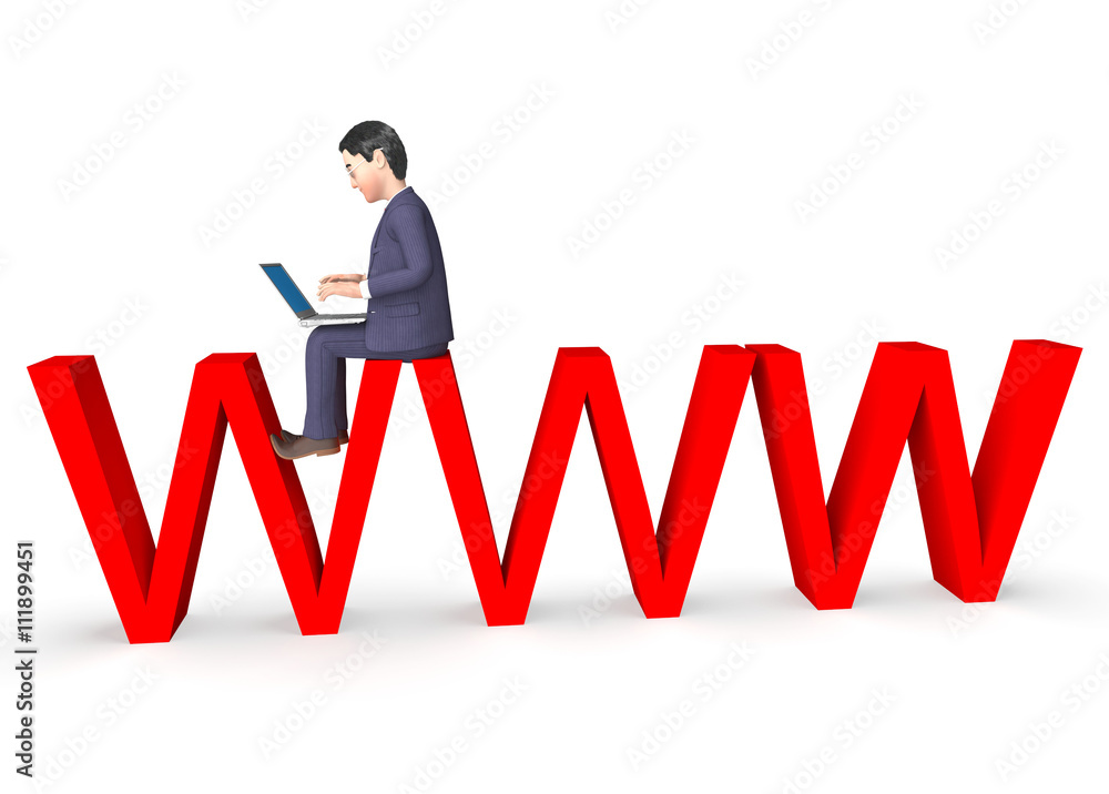Aufkleber www character shows world wide web and business 3d rendering
