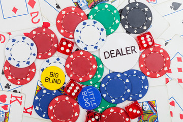 Poker chips,dice and playing cards