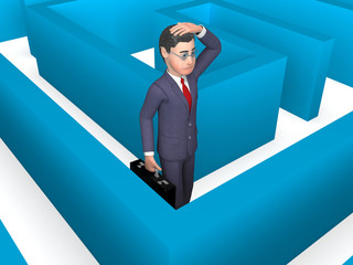 Fototapeta premium Lost Businessman Represents Decision Making And Achievement 3d R