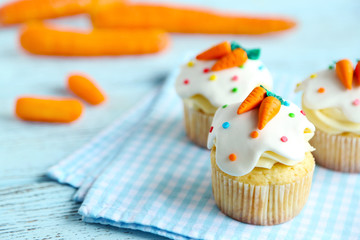 Easter cupcakes on napkin, closeup