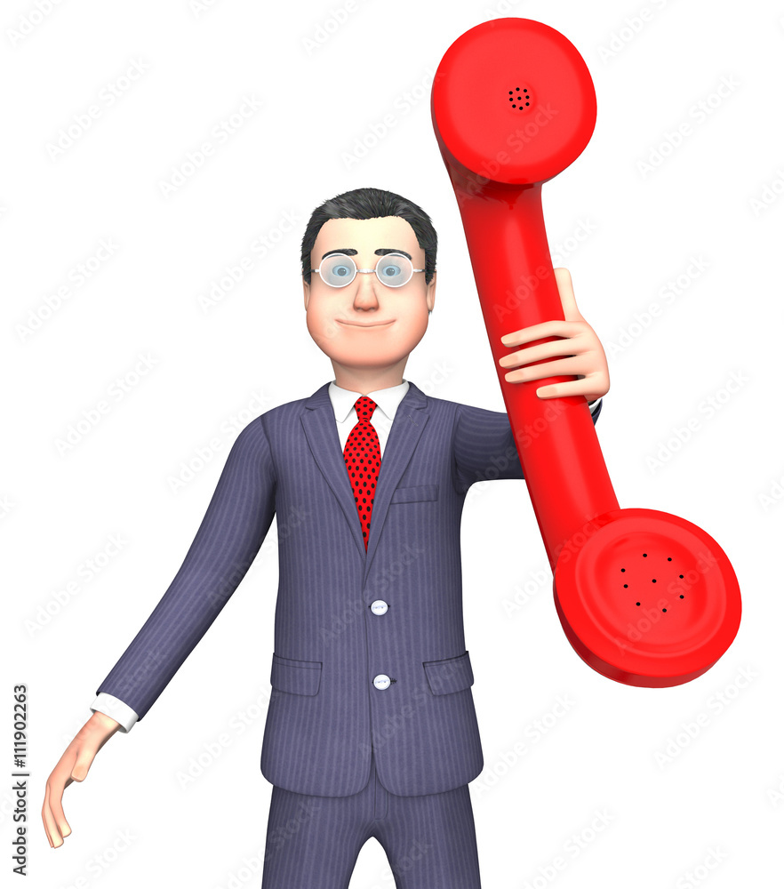 Poster talking character shows phone call and business 3d rendering