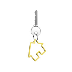 Silver key with house shape key ring