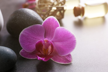 Fototapeta na wymiar Spa composition with orchid, close up