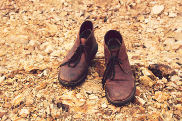 Vintage tone: Leather Shoe on Orange rocks