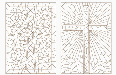 Set contour illustrations with Christian cross