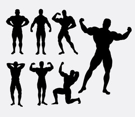 Fototapeta na wymiar Body building male masculine sport activity silhouette. Good use for symbol, logo, web icon, mascot, sticker design, avatar, or any design you want.