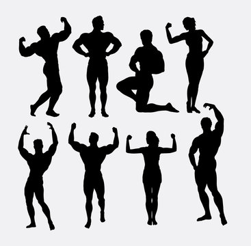 Male And Female Body Builder, Body Beautiful Sport Silhouette. Good Use For Symbol, Logo, Mascot, Sticker Design, Sign, Or Any Design You Want. Easy To Use.