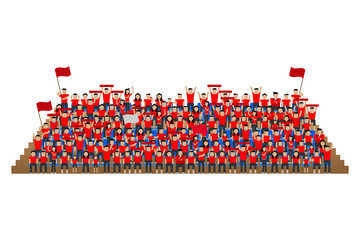 team supporter on stadium seats stand red shirts