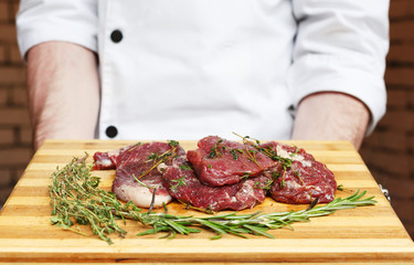 fresh beef meat on a cutting board