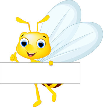 Cartoon bee with blank sign