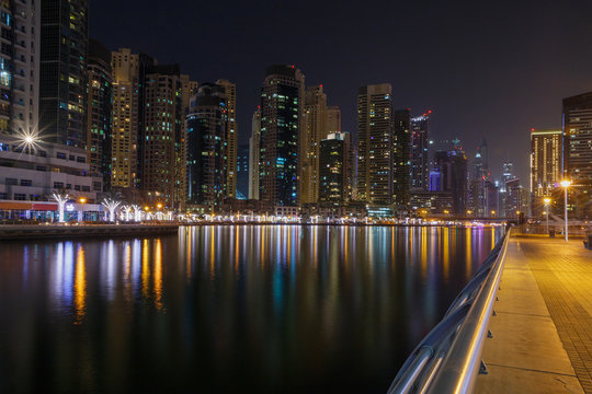 sight of district Marina in Dubai at night