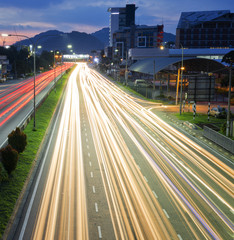 Long exposure shot to capture light trail of cars.