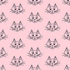 Funny cartoon cats, Seamless pattern with silhouettes of cat's faces