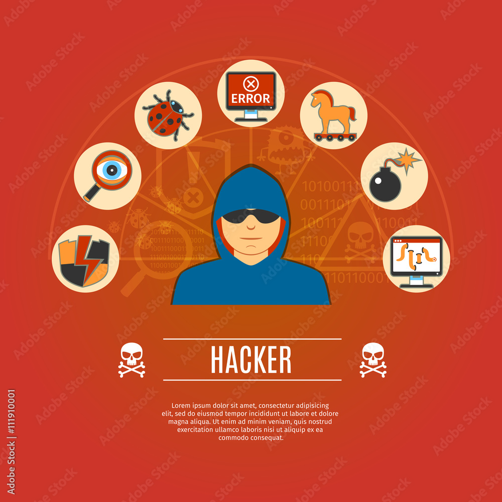 Poster hacker concept icons