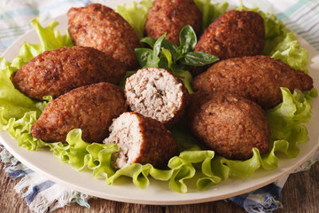 Arabic cuisine: meat appetizer kebbeh close-up. horizontal
