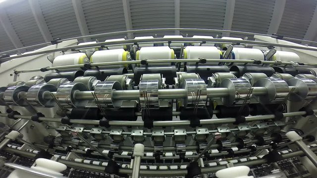 Textile Fabric Manufacturing Machines in Close Up / Close up of automated machines for synthetic threads manufacturing. HD1080p.