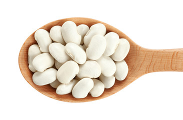 Fototapeta na wymiar Wooden spoon with beans isolated on white background.