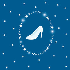 Glass shoe on blue vector background design illustration.