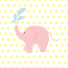 Cute elephant on polkadot background, vector design illustration