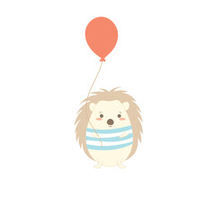 Cute hedgehog with red balloon.