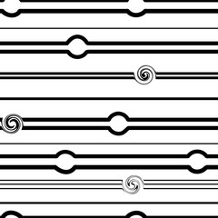 Striped and spiral black seamless pattern