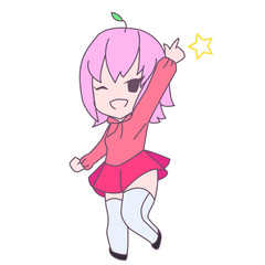 Cute pink anime chibi girl pointing